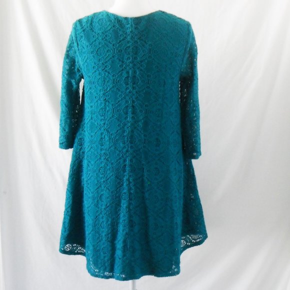 Sharagano Peacock Teal Lace Trapeze Dress - Picture 9 of 9